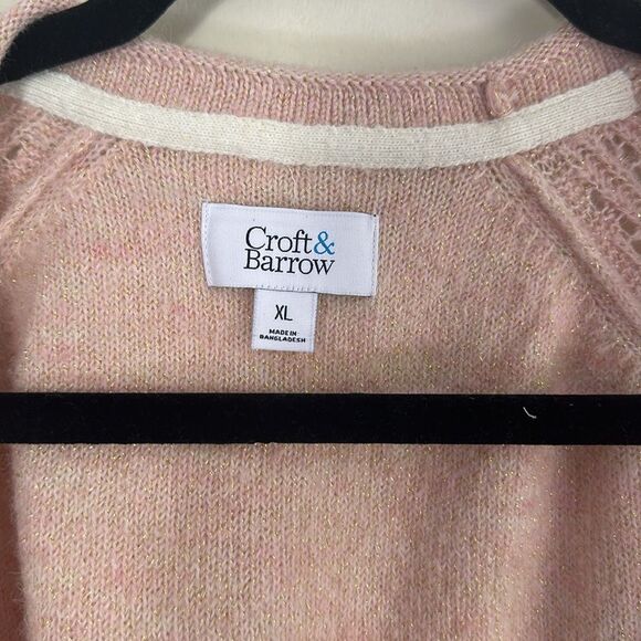 NWT Croft & Barrow Pink Shimmer Pointelle Open Front Cardigan Size XL - Picture 7 of 7